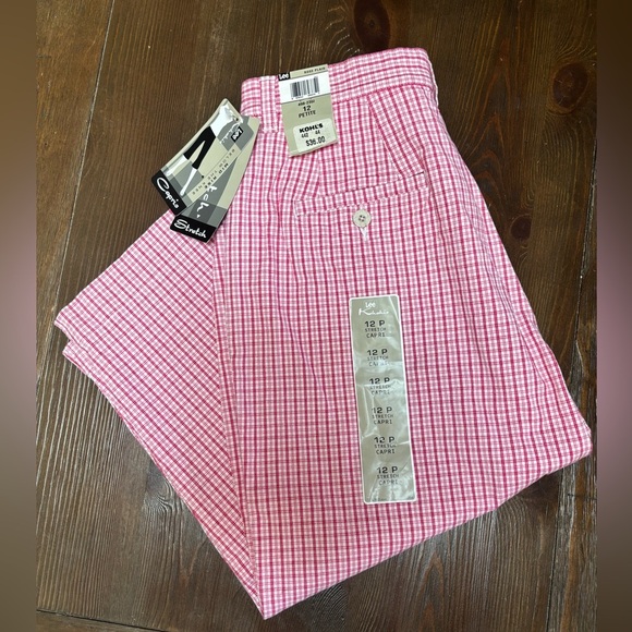 LEE ROSE PLAID STRETCHY CASUAL MIDRISE COMFORTABLE CAPRI PANTS SZ 12P BRAND NEW - Picture 1 of 12